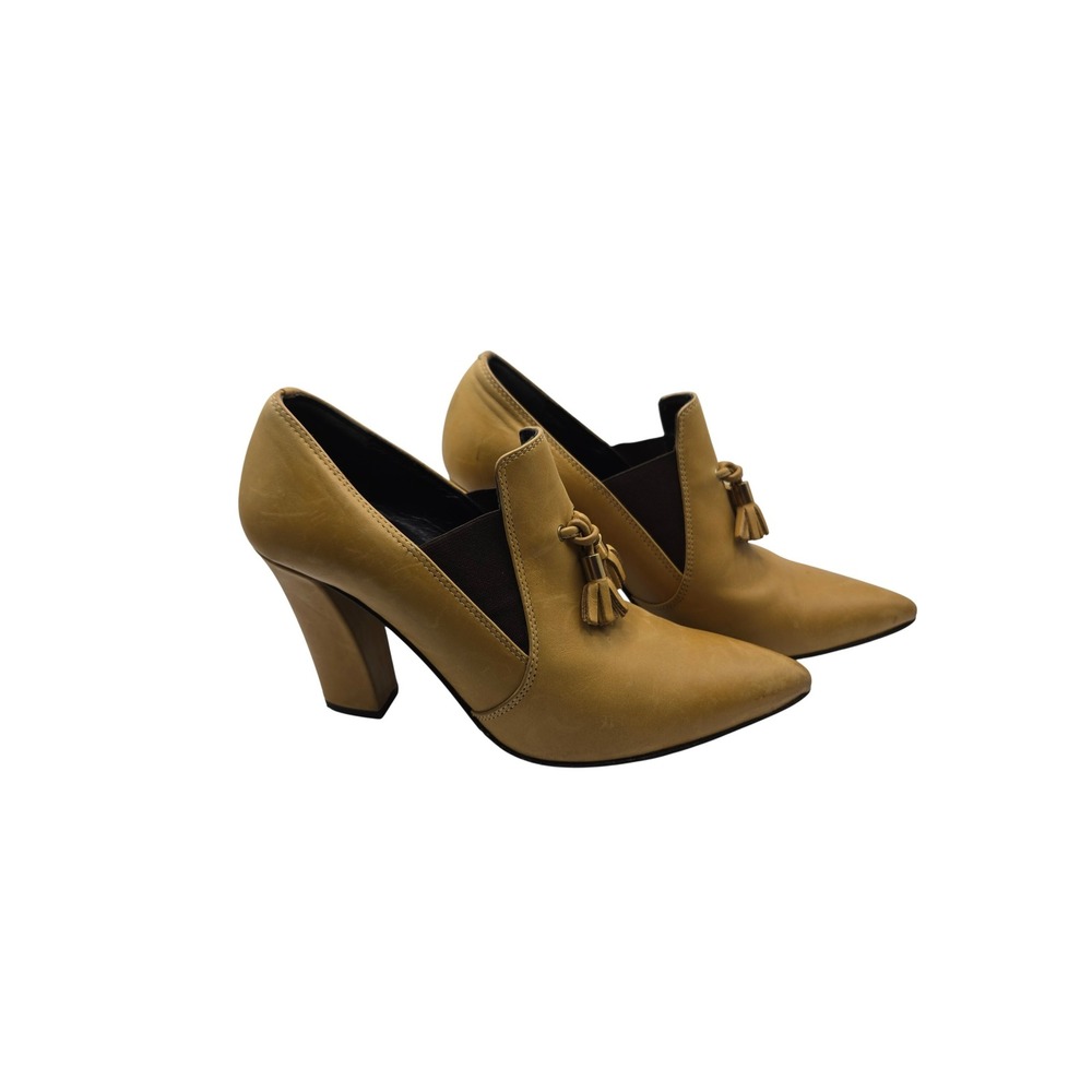 INNIU Shootie Womens 36 Tassel Block Heel Tan Leather Pointed Toe EUC
